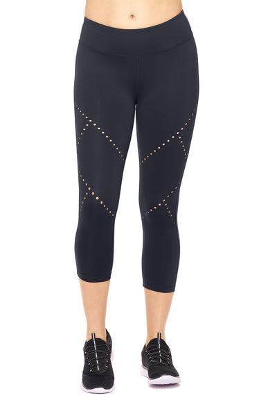 Expert Brand Mid-Rise Diamond Laser Cut Capri Leggings
