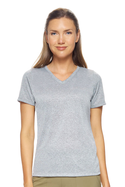Expert Brand Women's Active Aesthetic V-Neck T-Shirt in Heather Gray#color_heather-gray