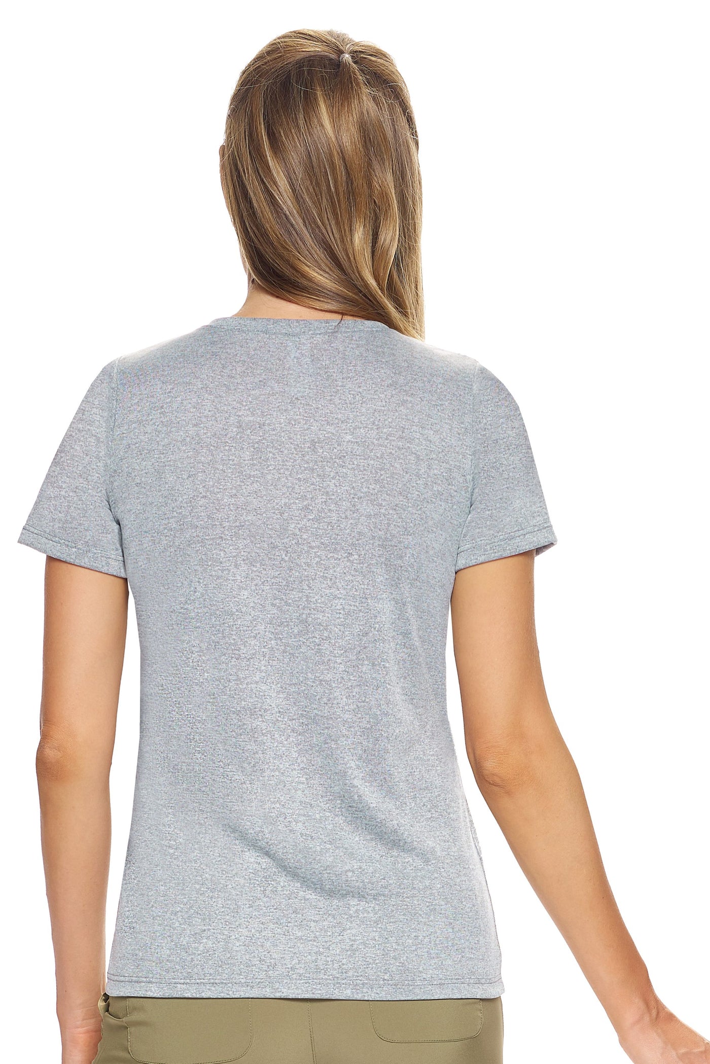 Expert Brand Women's Active Aesthetic V-Neck T-Shirt in Heather Gray Image 3#color_heather-gray