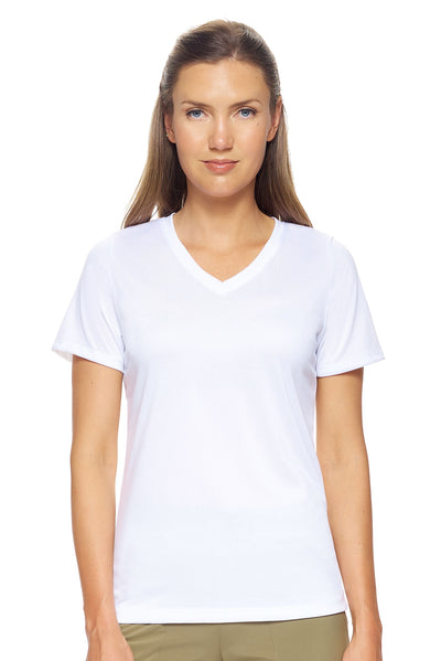 Expert Brand Women's Active Aesthetic V-Neck T-Shirt in White#color_white
