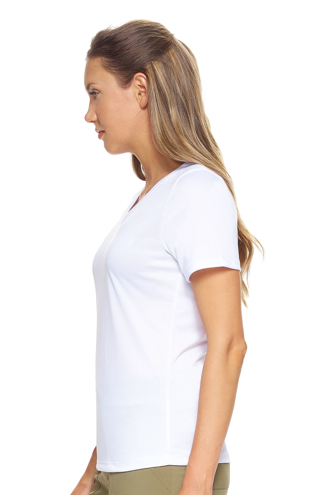 Expert Brand Women's Active Aesthetic V-Neck T-Shirt in White Image 2#color_white