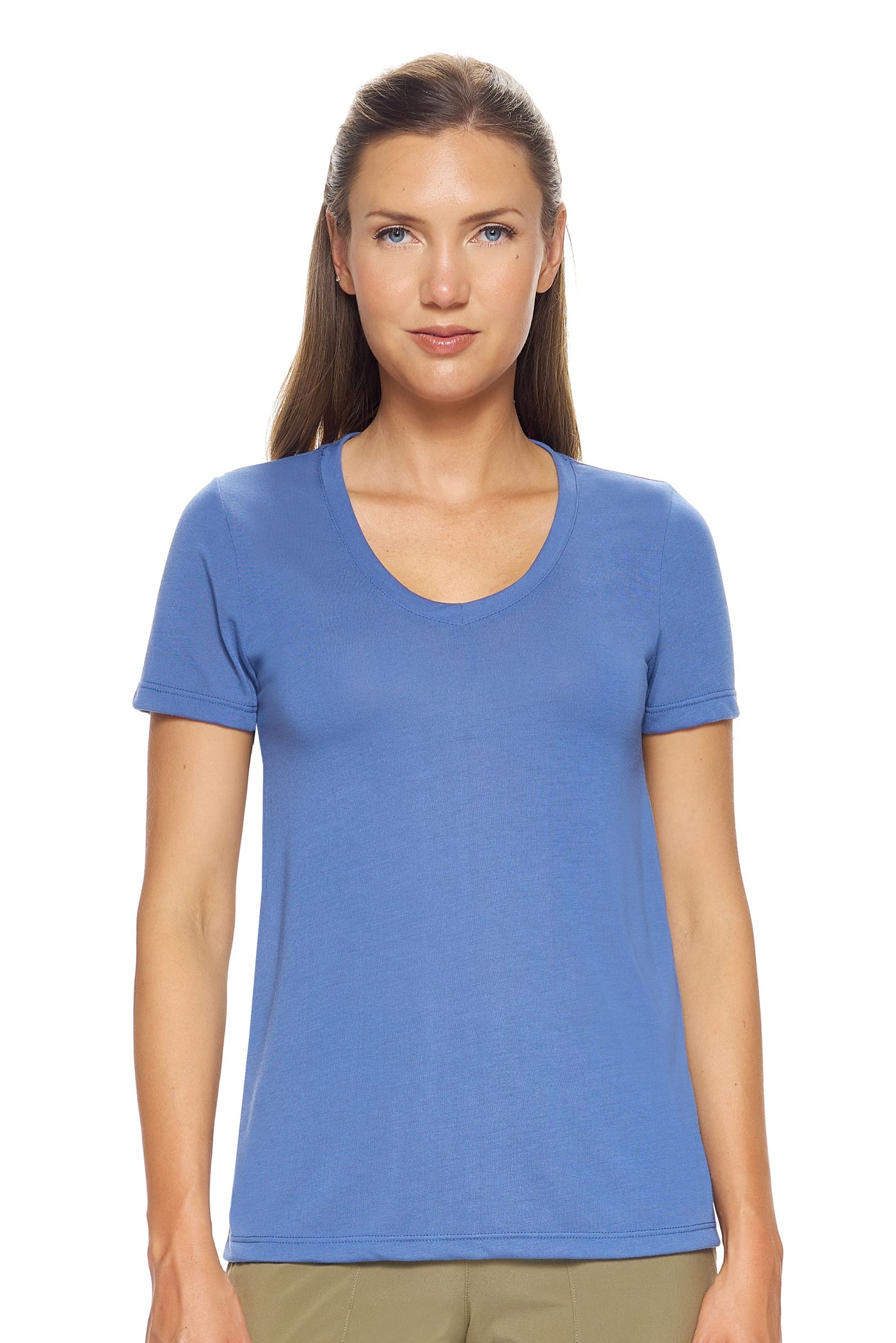 Expert Brand Retail Soft Eco-Friendly Women's Sportswear Women's Scoop Neck Shirt Made in USA stone blue#color_stone-blue