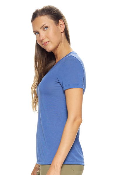 Expert Brand Retail Soft Eco-Friendly Women's Sportswear Women's Scoop Neck Shirt Made in USA stone blue 2#color_stone-blue