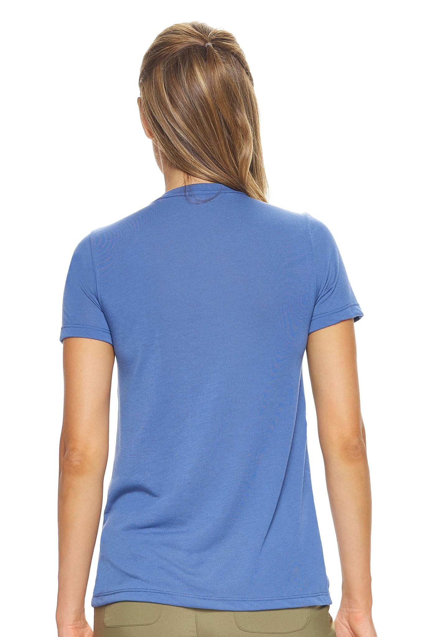 Expert Brand Retail Soft Eco-Friendly Women's Sportswear Women's Scoop Neck Shirt Made in USA stone blue 3#color_stone-blue
