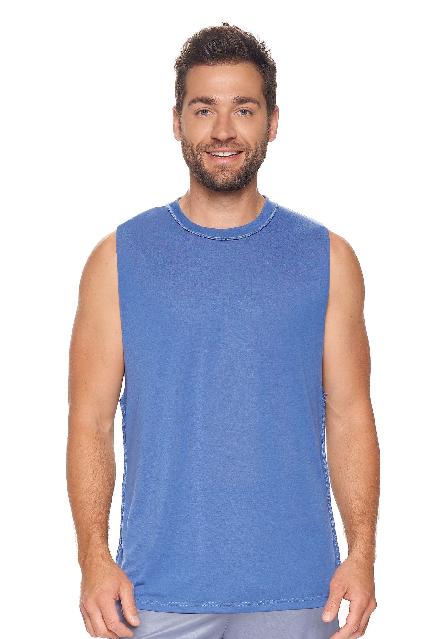 Expert Brand Men's Siro™ Raw Edge Muscle Tee in Stone Blue#color_stone-blue