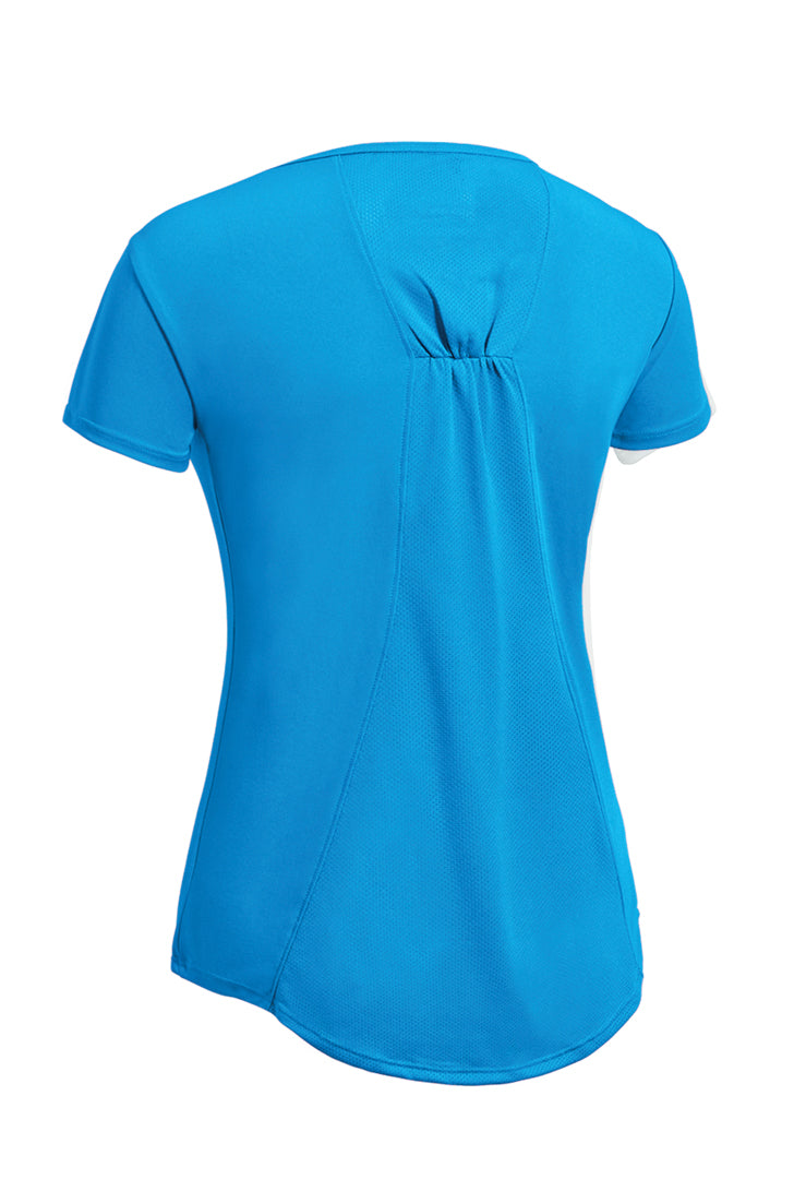 Expert Apparel Women's Pk Max Angel Mesh Cinch Tee Safety Blue 2#color_safety-blue