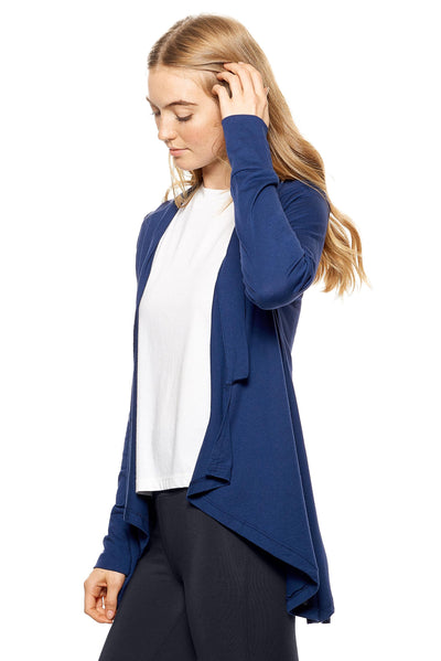 Expert Brand Women's MoCA™ Drape Front Cardigan in navy 2#color_navy