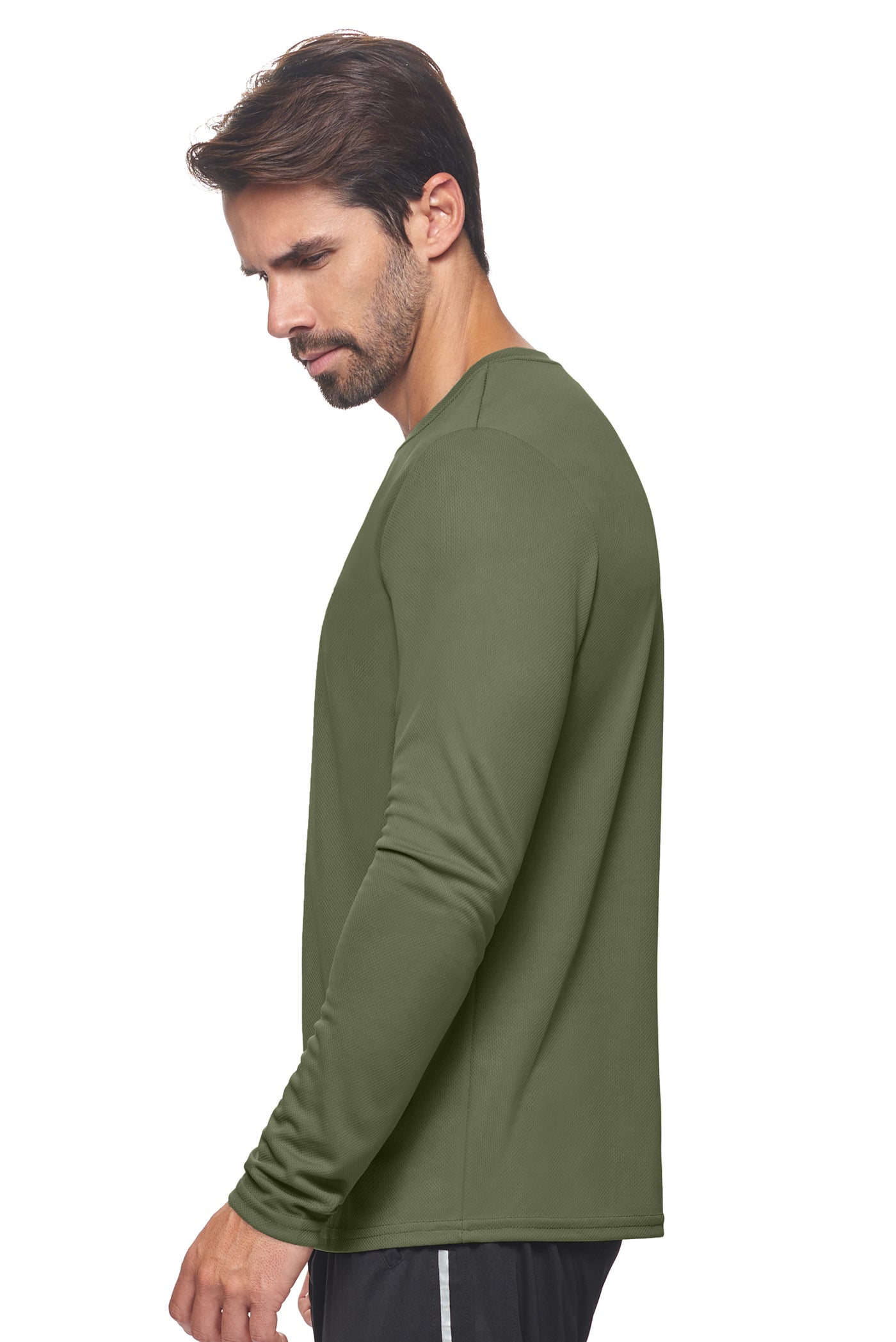 Expert Brand Apparel Men's Oxymesh Performance Long Sleeve Tec Tee Made in USA Military Green Image 2#color_military-green