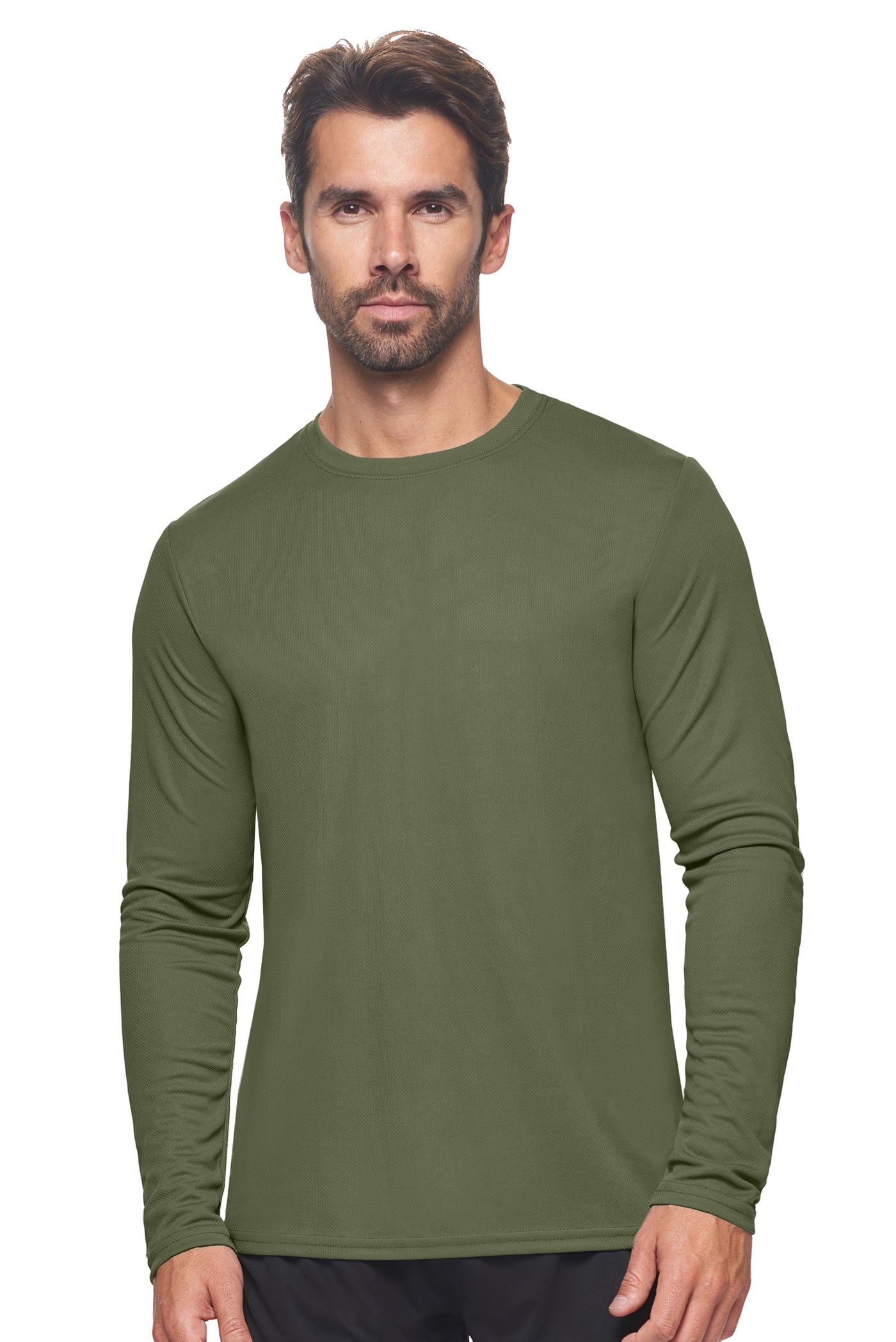 Expert Brand Apparel Men's Oxymesh Performance Long Sleeve Tec Tee Made in USA Military Green#color_military-green