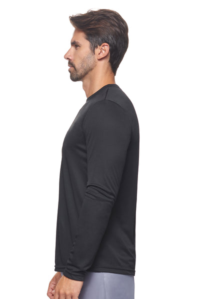Expert Brand Retail Activewear Men's Sportswear Performance Fitness Crewneck Long Sleeve Tec Shirt Made in USA in black 2#color_black