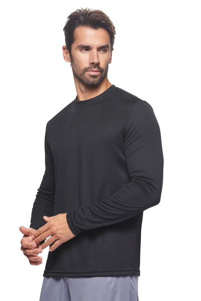 Expert Brand Retail Activewear Men's Sportswear Performance Fitness Crewneck Long Sleeve Tec Shirt Made in USA in black#color_black