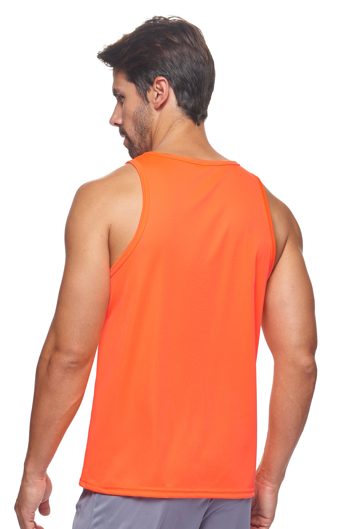 Expert Brand Retail Eco-Friendly Activewear Sportswear Men's pk MaX™ Endurance Sleeveless Tank Made in USA Safety Orange 3#color_safety-orange