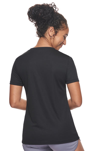 Expert Brand Made in the USA sportswear activewear women's oxymesh v-neck tec tee black 3#color_black