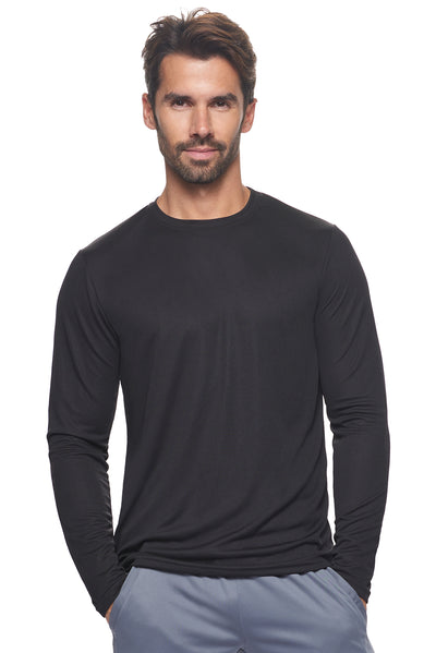 Expert Brand Retail Made in USA sportswear activewear long sleeve tec tee crewneck oxymesh black#color_black