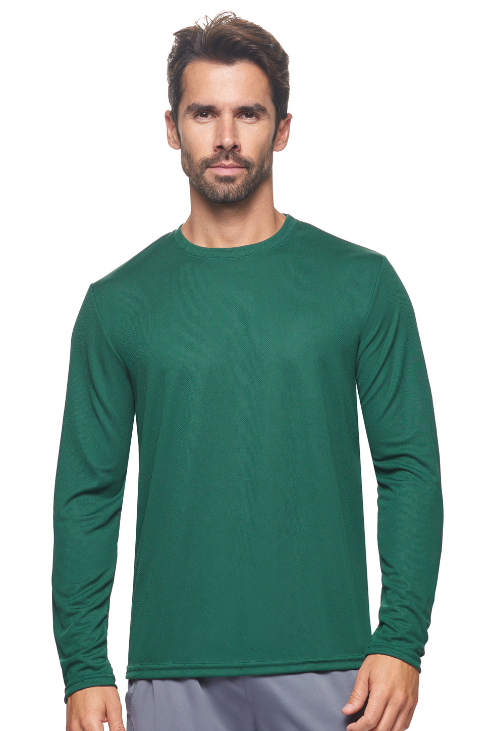 Expert Brand Retail Made in USA sportswear activewear long sleeve tec tee crewneck oxymesh forest green#color_forest-green
