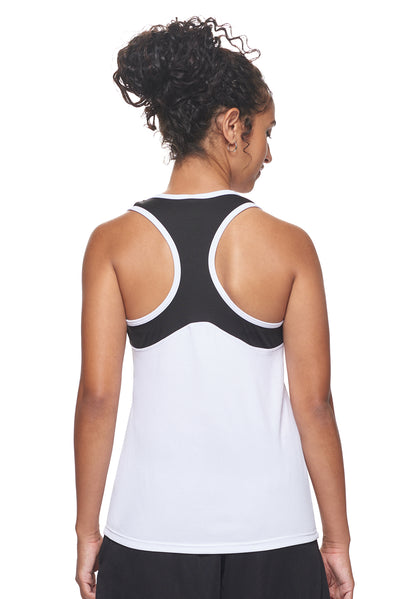 Expert Bran Retail Sportswear Made in USA Women's Tec Tank racerback white black 3#color_white-black