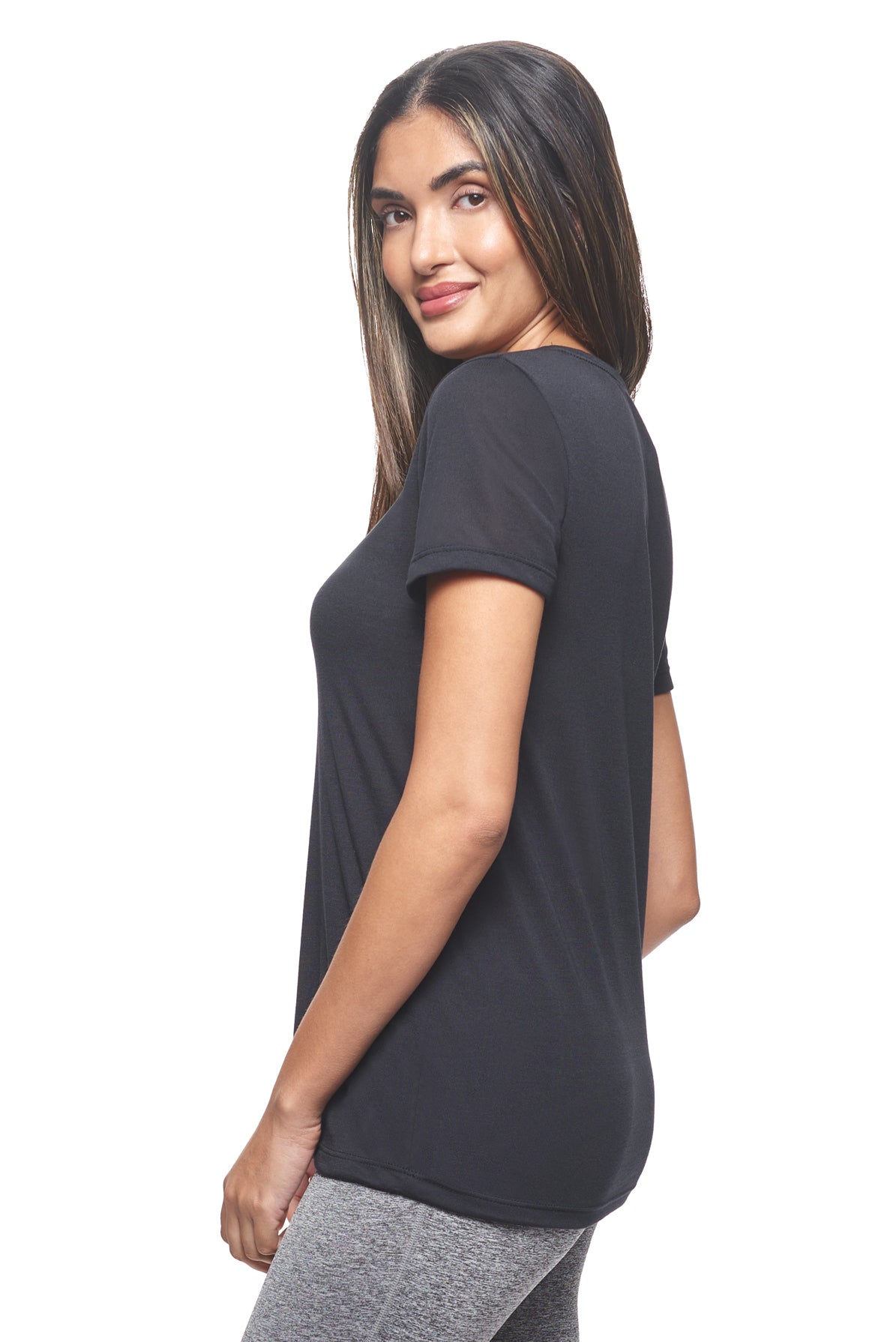Expert Brand Retail Soft Eco-Friendly Women's Sportswear Women's Scoop Neck Shirt Made in USA black 2#color_black
