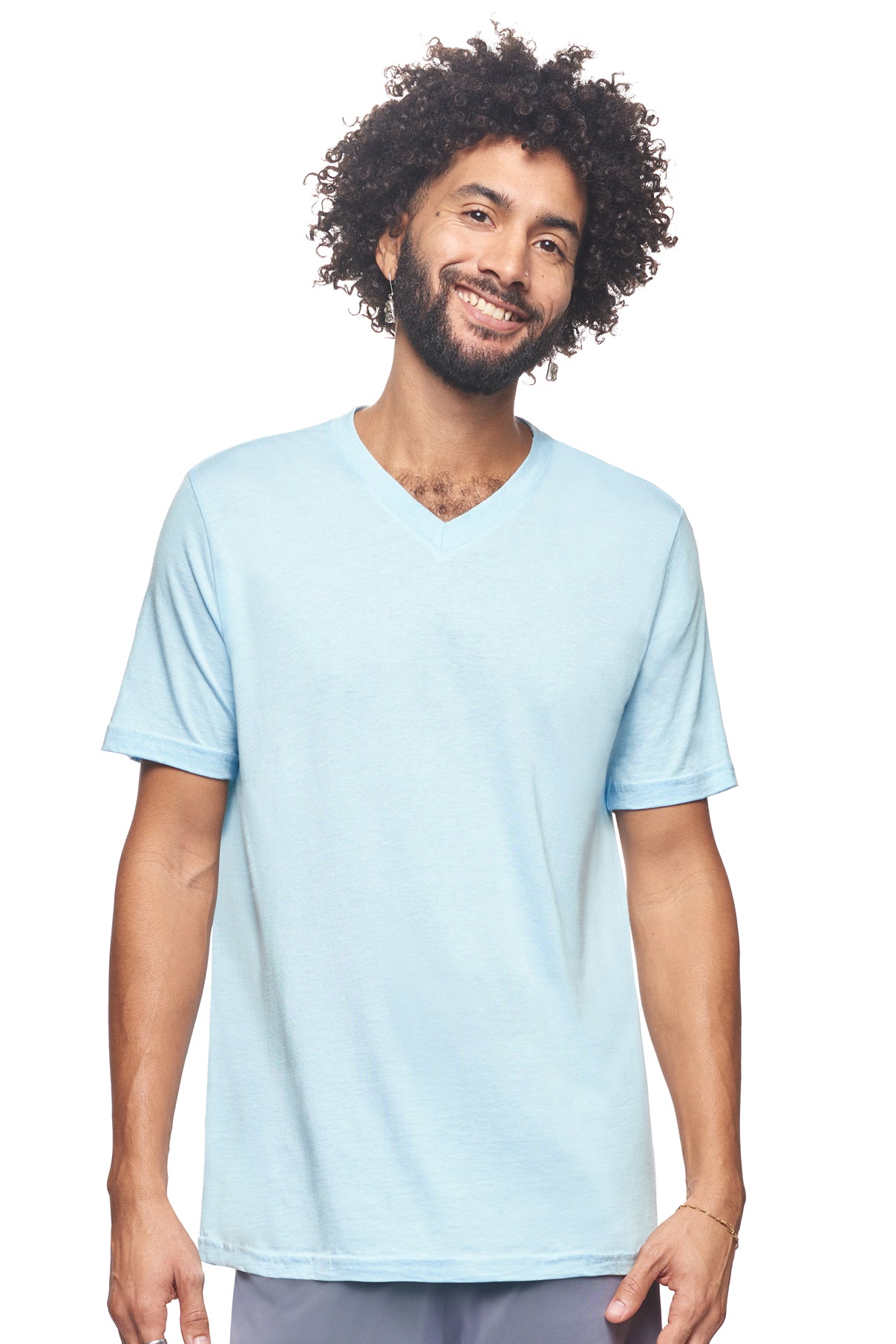 Expert Brand Retail Sustainable Eco-Friendly Apparel Micromodal Cotton Men's V-neck T-Shirt Made in USA light blue 2#color_light-blue