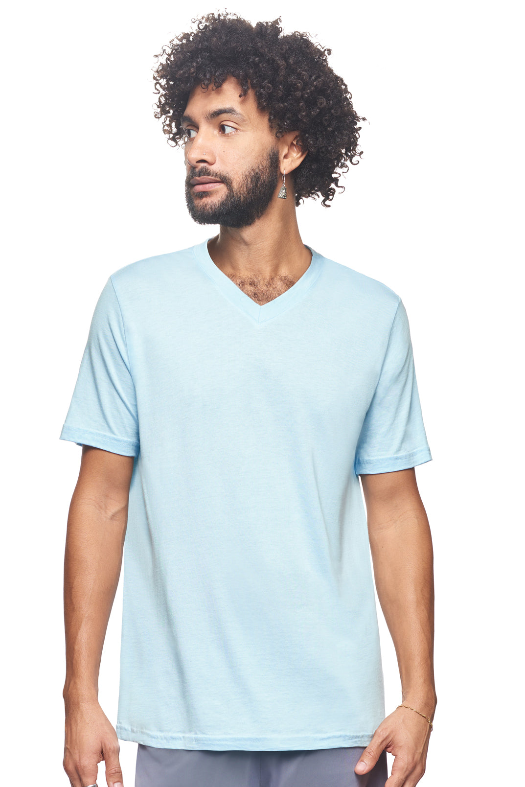 Expert Brand Retail Sustainable Eco-Friendly Apparel Micromodal Cotton Men's V-neck T-Shirt Made in USA light blue#color_light-blue