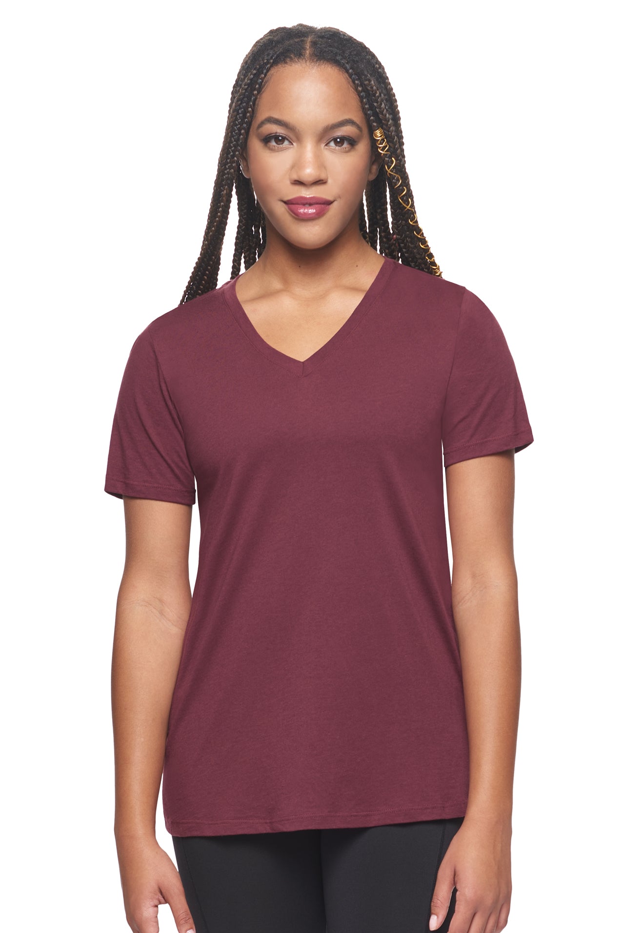Expert Brand Retail Sustainable Eco-Friendly Micromodal Cotton Women's V-neck T-shirt Made in the USA maroon#color_maroon