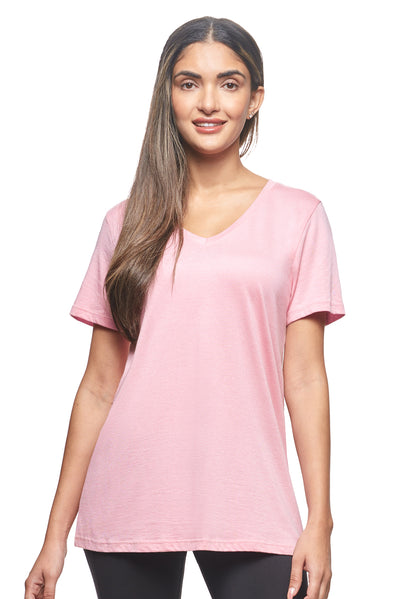 Expert Brand Retail Sustainable Eco-Friendly Micromodal Cotton Women's V-neck T-shirt Made in the USA pale pink#color_pale-pink