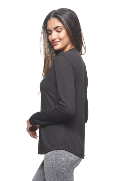 Expert Brand Retail Women's Long Sleeve Crewneck Tec Tee Made in USA Oxymesh 2#color_black