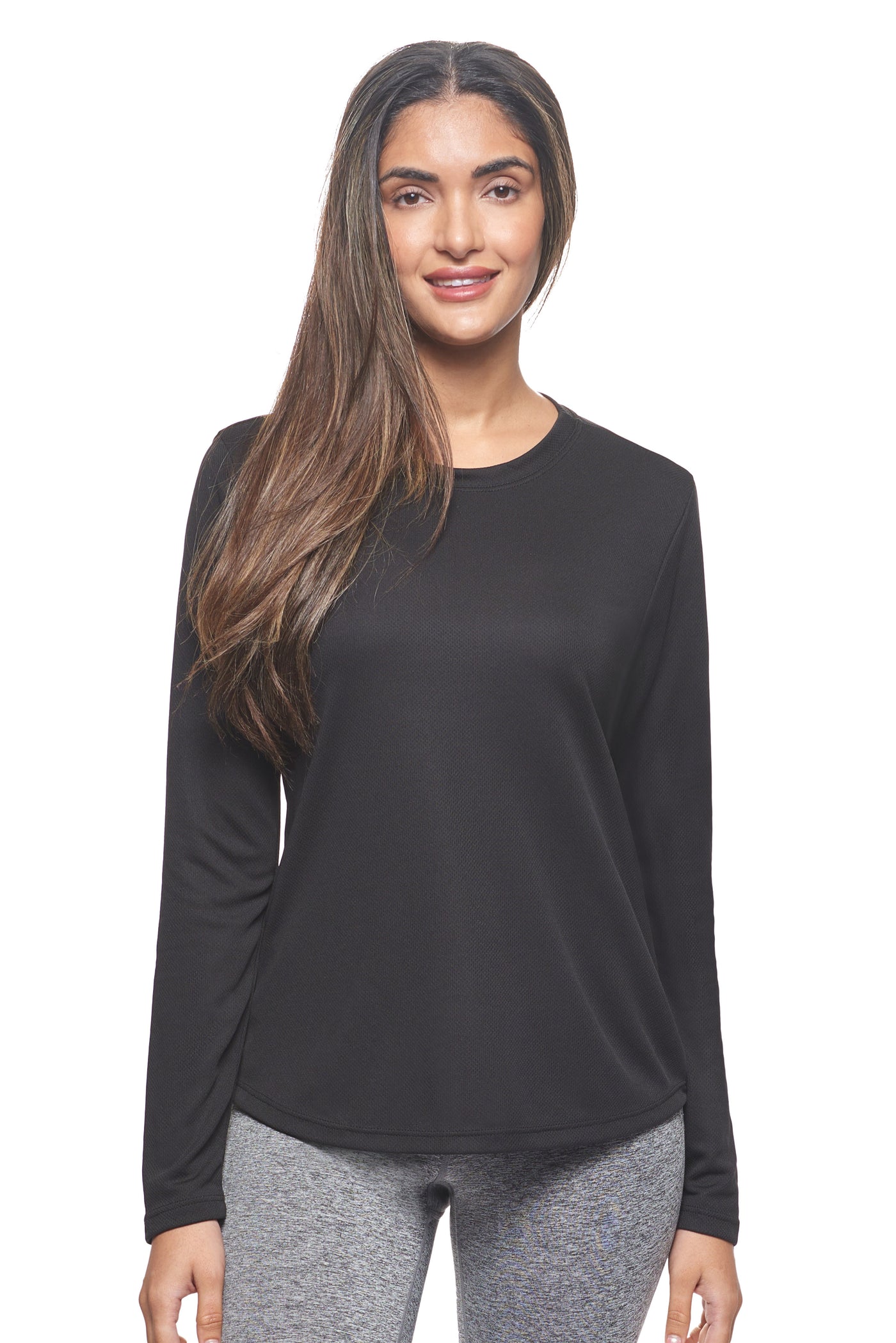 Expert Brand Retail Women's Long Sleeve Crewneck Tec Tee Made in USA Oxymesh#color_black
