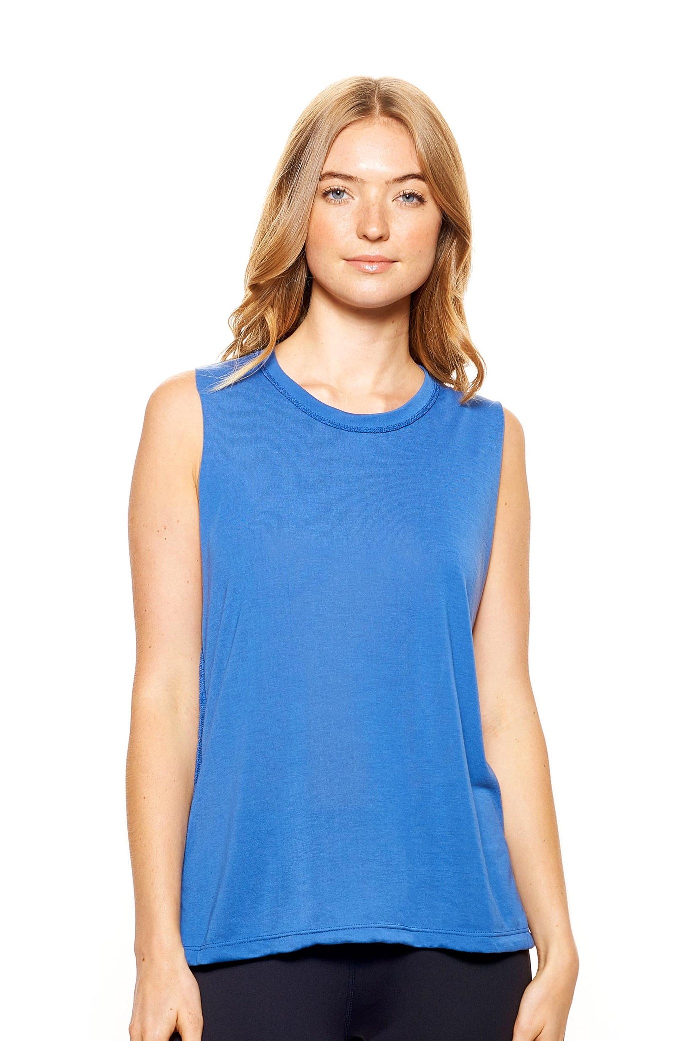 Expert Brand Women's Siro Raw Edge Muscle Tee Made in USA Stone Blue#color_stone-blue