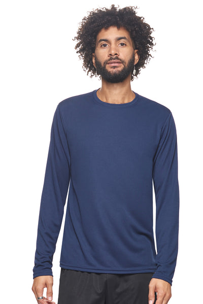 Expert Brand Retail Made in USA sportswear activewear long sleeve tec tee crewneck oxymesh navy blue#color_navy