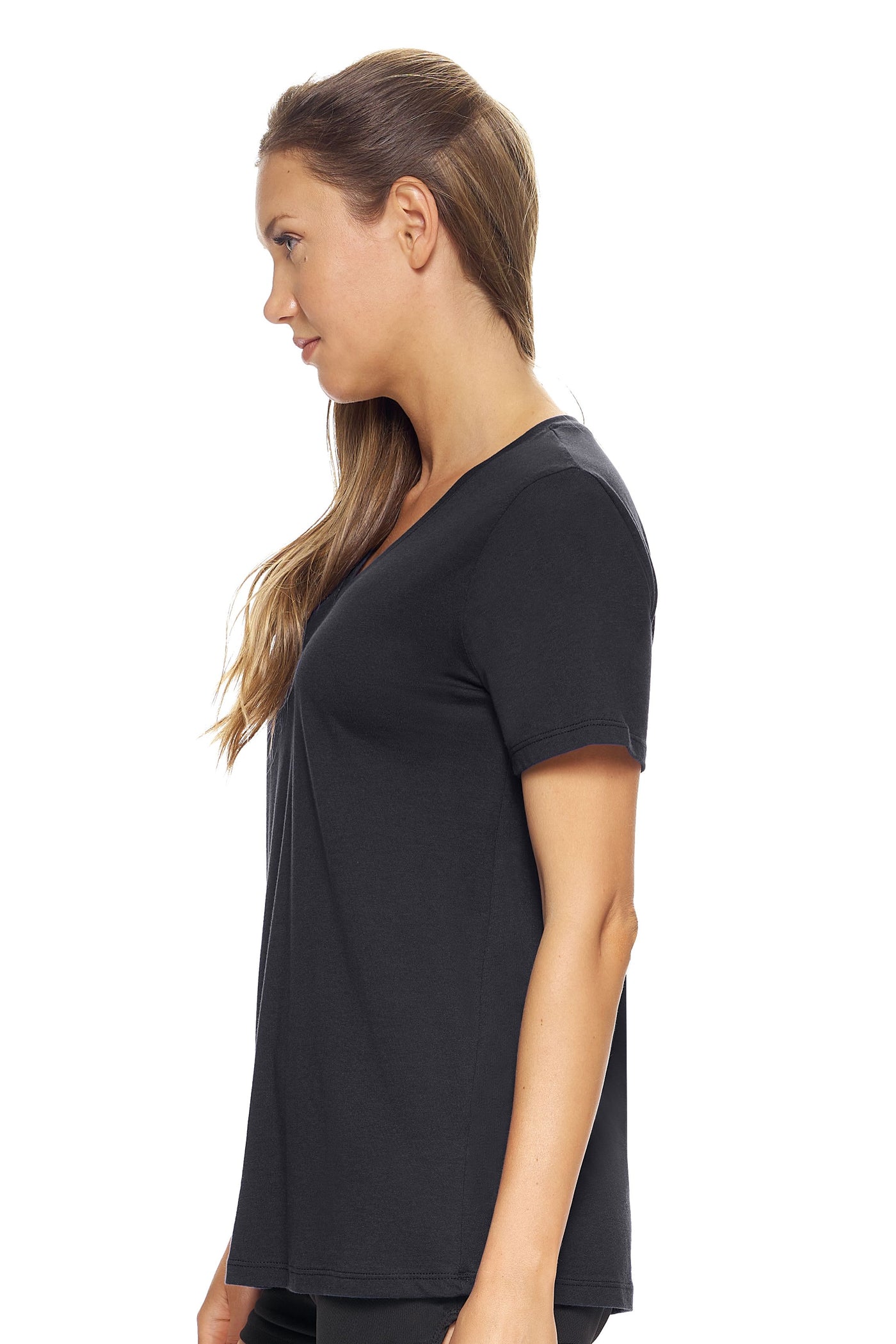 Expert Brand Retail Sustainable Eco-Friendly Micromodal Cotton Women's V-neck T-shirt Made in the USA black 2#color_black