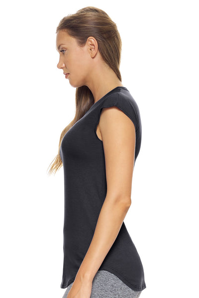 Expert Brand Women's MoCA™ Cap Sleeve Tee in Black Image 2#color_black