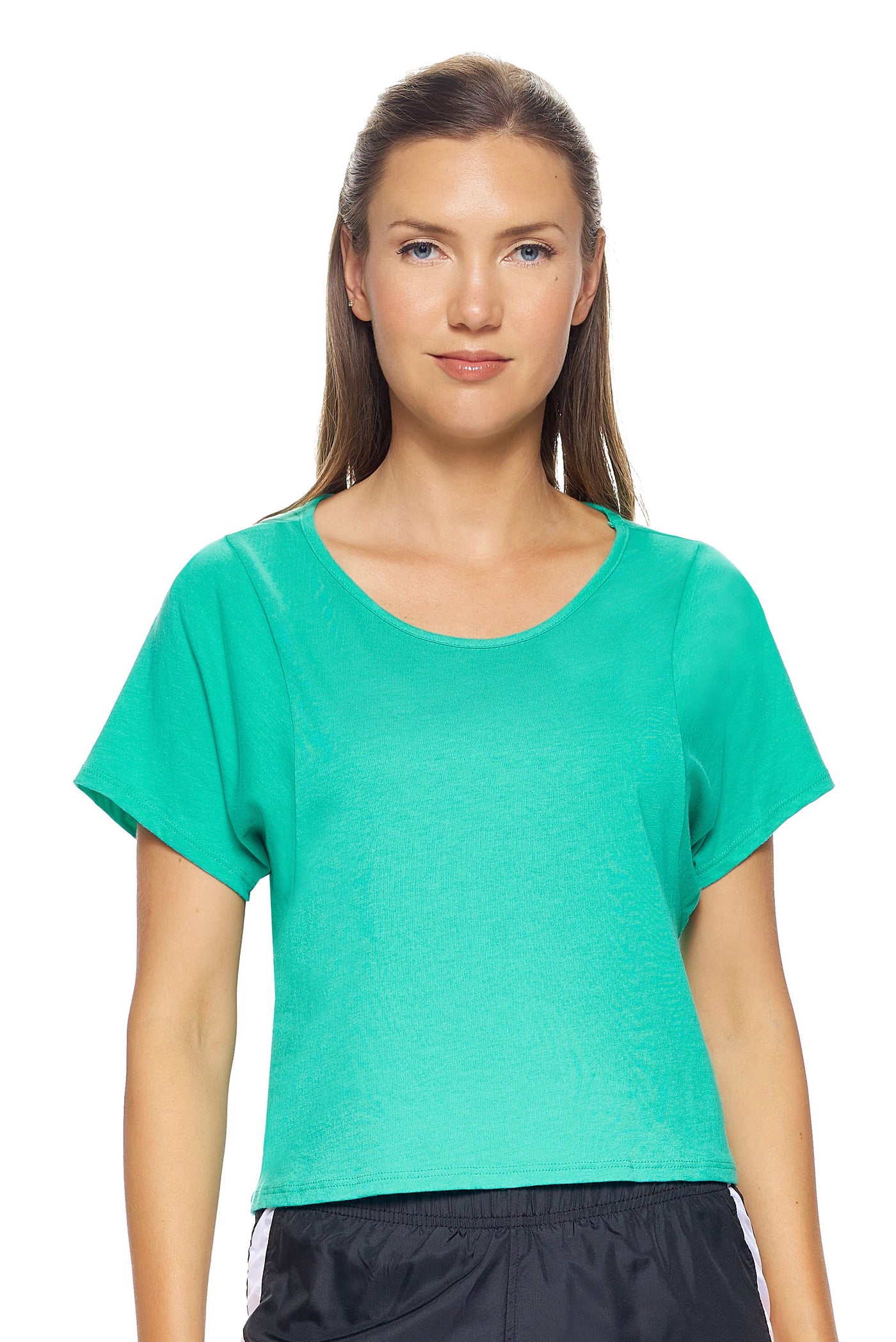 Expert Brand Women's MoCA™ Cropped Tee in Bright Teal#color_bright-teal