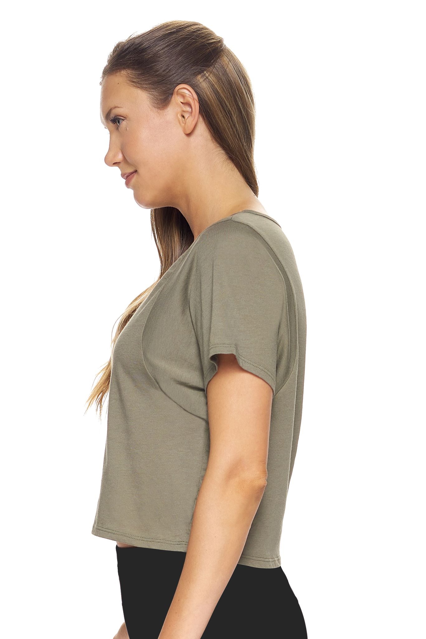 Expert Brand Women's MoCA™ Cropped Tee in Olive Image 2#color_olive
