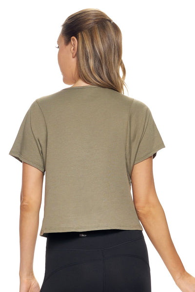 Expert Brand Women's MoCA™ Cropped Tee in Olive Image 3#color_olive