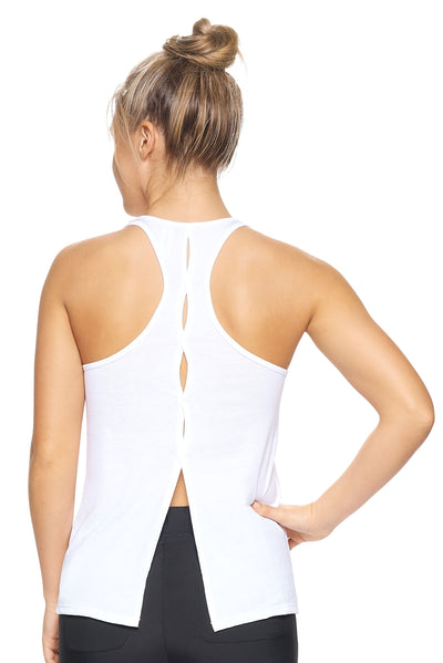 Expert Brand Retail Sustainable MicroModal MoCA™ Split-Dash Racerback Tank Made in the USA white 2#color_white