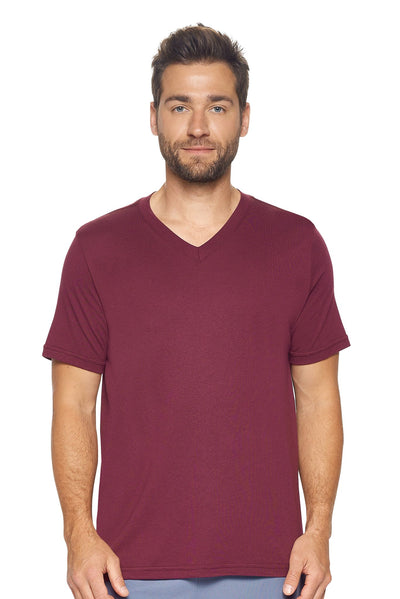 Expert Brand Retail Sustainable Eco-Friendly Apparel Micromodal Cotton Men's V-neck T-Shirt Made in USA maroon#color_maroon