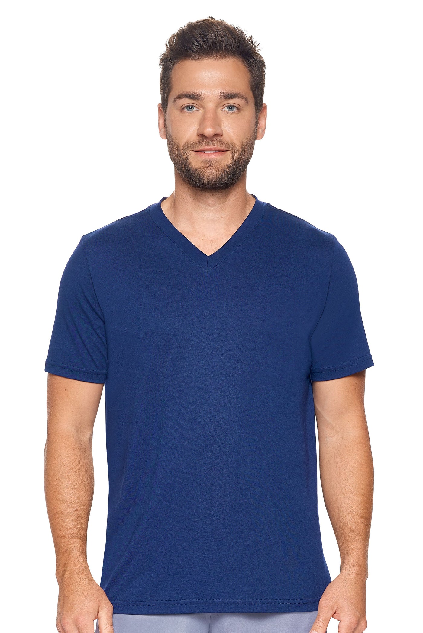 Expert Brand Retail Sustainable Eco-Friendly Apparel Micromodal Cotton Men's V-neck T-Shirt Made in USA navy#color_navy